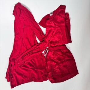 PJ Harlow 3 Piece Robe, Tank, Shorts Satin Pajama Set Size Large
